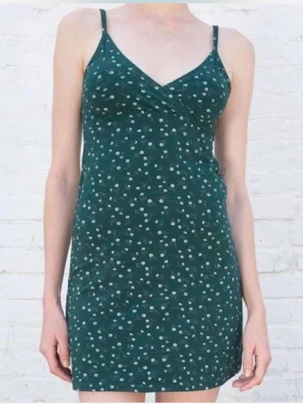 Dark Green Floral Slip Dress - V-Neck Spaghetti Strap